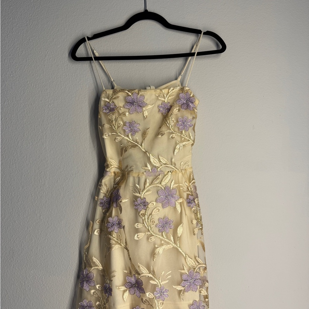 Lucy in the Sky Cream and Purple Floral Midi Dress